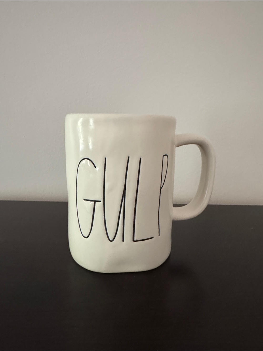 Magenta White Mug with Black 'GULP' Lettering EUC